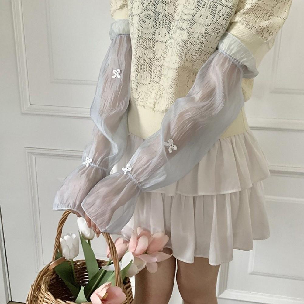 1 Pair Wide Fairy Style Arm Cover Bow Ice Sleeves Stylish Sun Protection Sleeves Summer