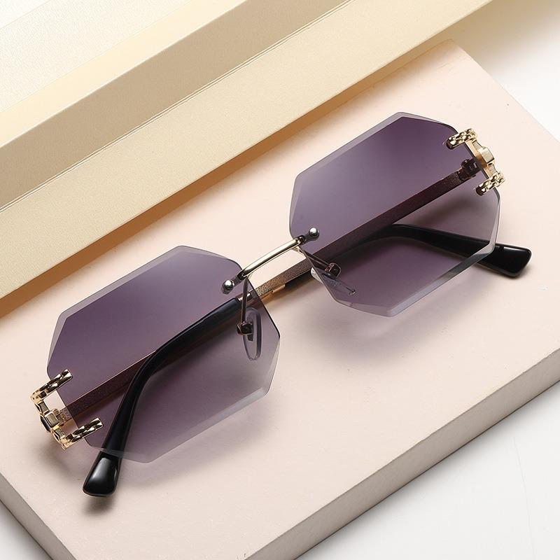 Retro Rimless Polygon Sun Glasses Women Brand Designer Sunglasses Fashion Shades Square Cutting Lens Ladies Frameless Eyeglasses
