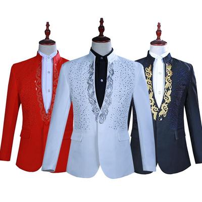 Herren Hot Flower Hot Drill Stehkragenanzug Anzug Jahrestagung Gastgeber Sänger Bühnenkostüm Abendgesellschaft Kleid Anzug