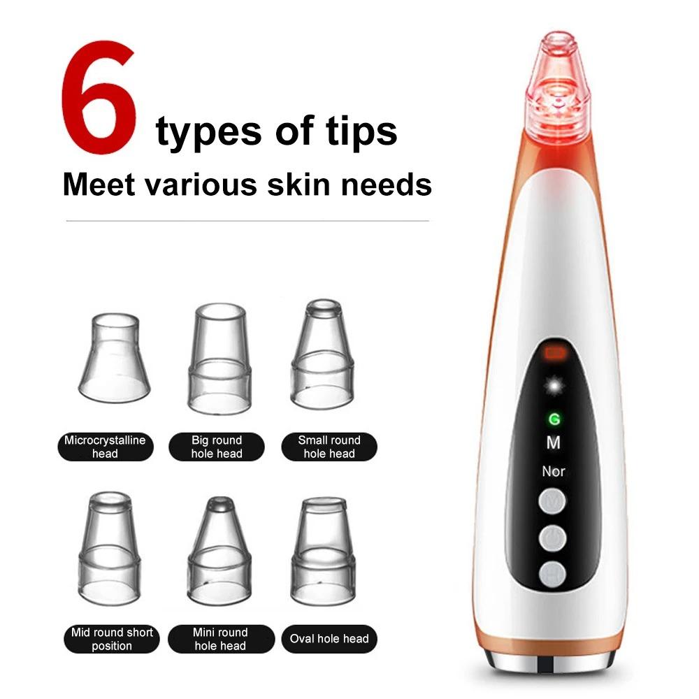 Hot Compress Electric Blackhead Remover With 6 Replacement Head Vacuum Suction Acne Tool  Women