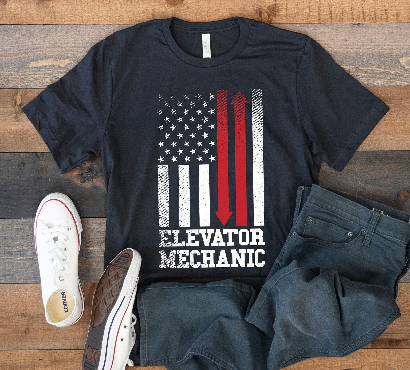 Elevator Mechanic USA Flag T-Shirt, American Elevator Mechanics,Tank Top, T-shirt, T-shirt,T-shirt, Kids Tee Apparel Gift S