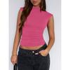 YYFS Moda Donna Casual Estate Primavera Tinta Unita Stampa Senza Maniche Mezzo Collo Alto Bluse e Camicie