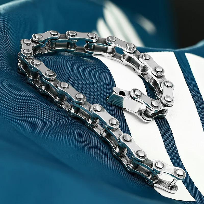 100% S925 Silver Bracelet 10MM Bicycle Punk S925 Silver Jewelry Never Fade Carry Men Women Jewelry Gifts