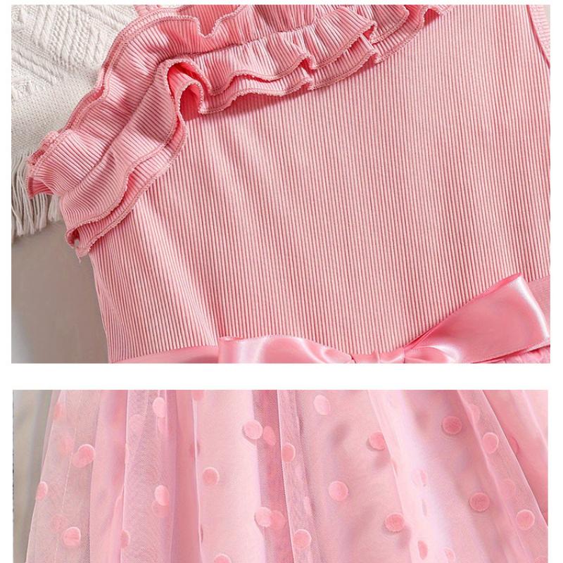 Modna koronkowa sukienka halter dla dziewczynek, letni słodki top dzianinowy dla dzieci, patchworkowa siateczkowa sukienka w kropki