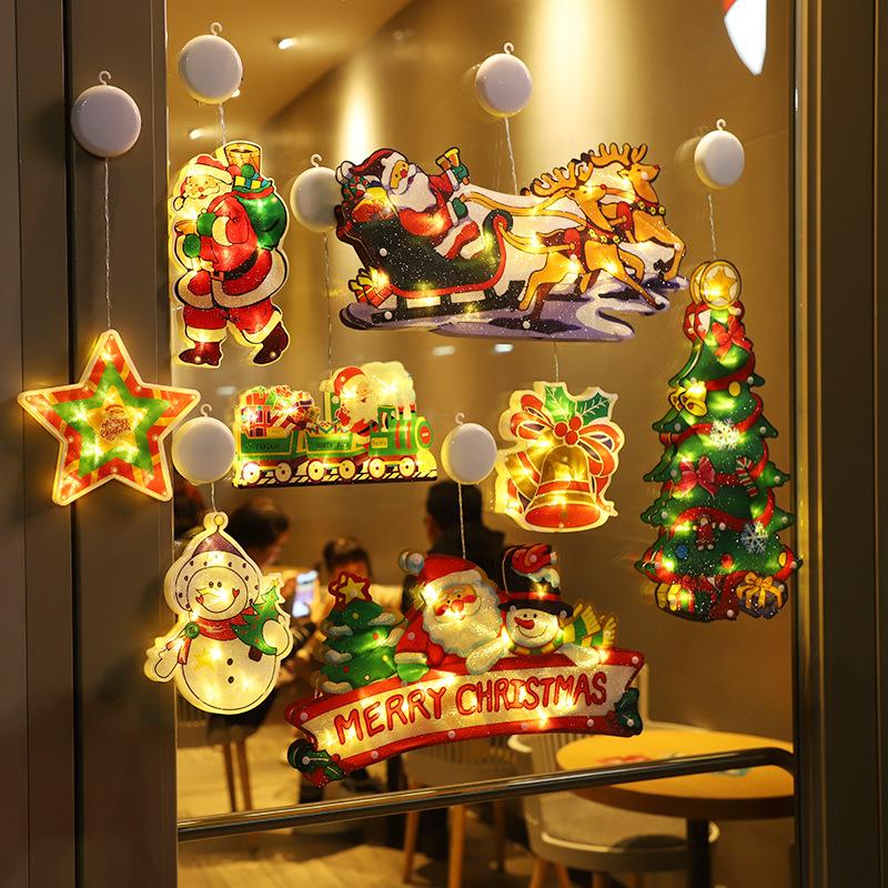 1pc Christmas Hanging LED Sucker Lamp Light Santa Claus Snowman Holiday Window Display Year Decoration Xmas Party Supply