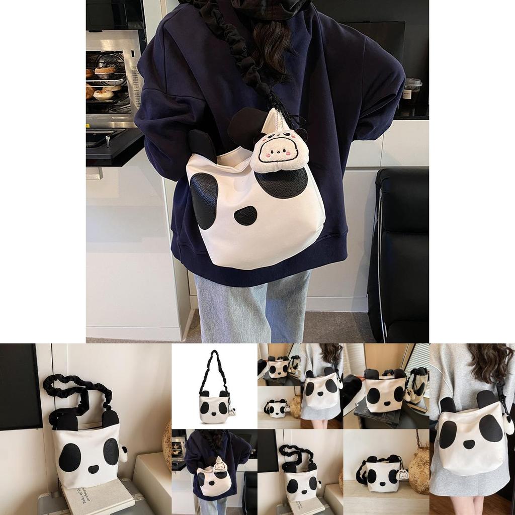 Panda Single Shoulder Bag Black White Lightweight Casual Purse For Daily Use