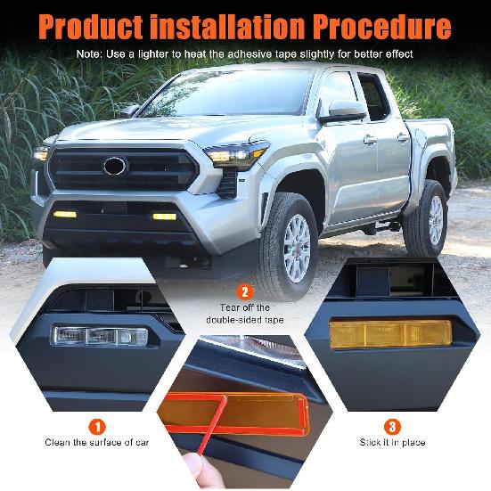 Daeiclru Front Fog Light Cover Trim Compatible with Toyota Tacoma 2024 2025+, Front Bumper Fog Light Shell Trim Cover Yellow Transparent Protector