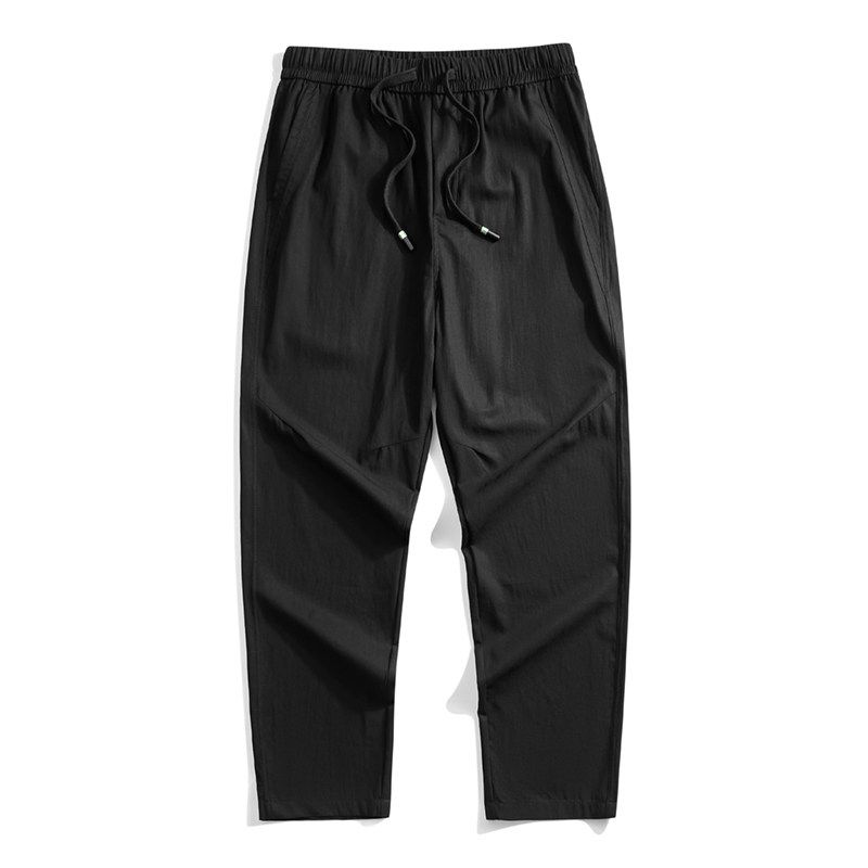 Men's Summer Casual Long Pants with Elastic Waistband and Drawstring, Loose Straight Wide-Leg Design, Made from Lyocell Cotton, Suitable for Export