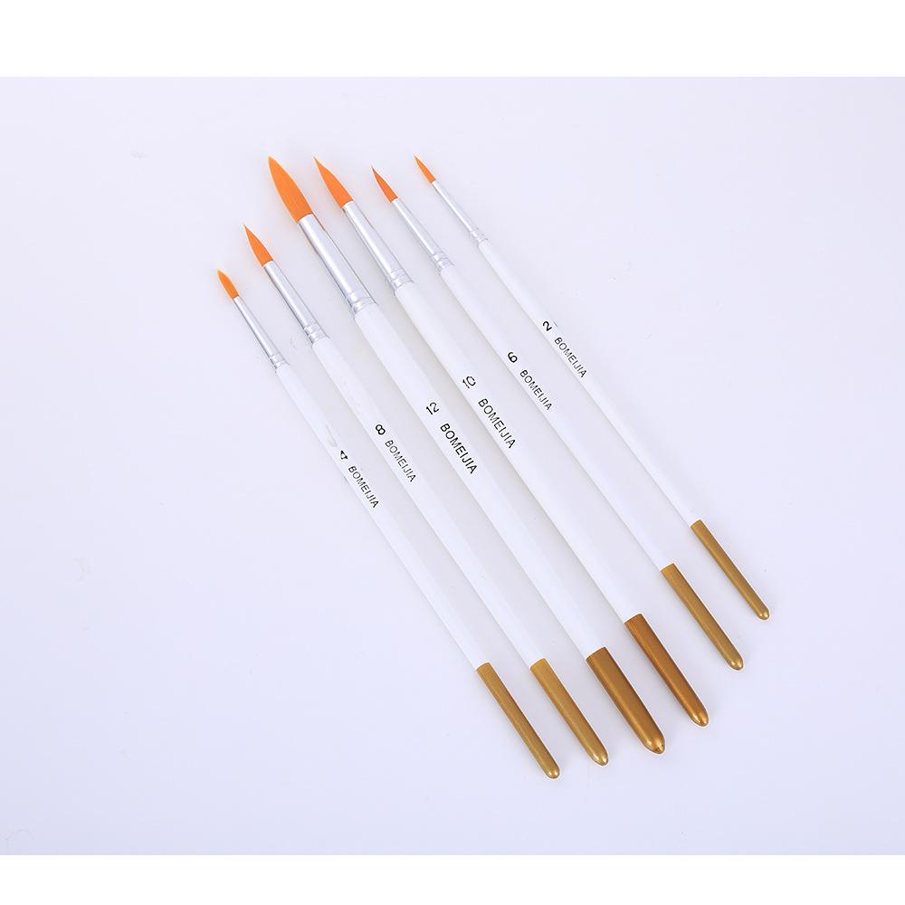 Six-Piece Nylon Hair Paintbrush Set with Pointed and Flat Heads for Acrylic, Watercolor, and Oil Painting - Pearlescent White
