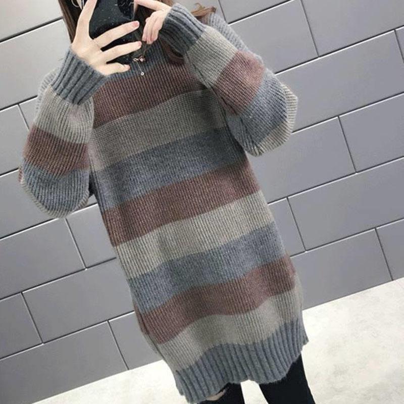 Sweater Women Autumn and Winter Thickened Warm Knitted Stretchy Long-Sleeve Oversized Top