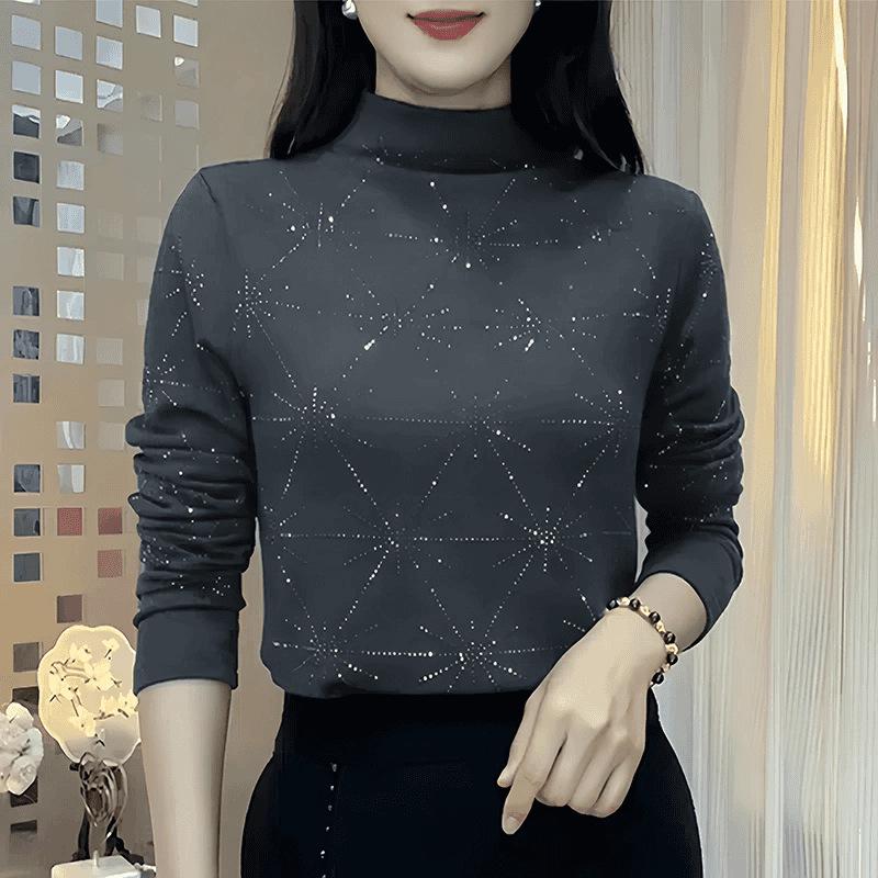 

Women s Elegant Rhinestone Half-High Collar Fleece Shirt for Autumn/Winter 4XL [130-140 lbs] сірий колір