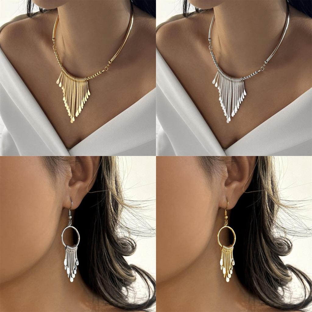Chic Geometric Alloy Necklace Set With Cross Pendant For Women Fall