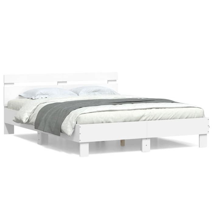 VidaXL Bed Frames with Headboard, Double Bed with Slatted Base, Adult Bed, Bedroom Furniture, Modern, White 3207420