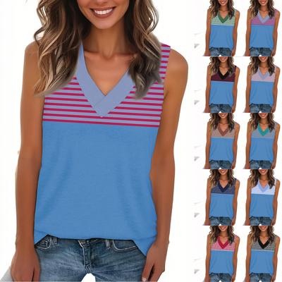 Women's Fashion Casual Daily Versatile Striped Texture Slim Fit Summer Vest Top