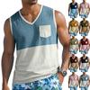 Men Sleeveless Casual Tank Top with Wide Shoulder Straps Chest Pocket and Panel Design for Everyday Wear