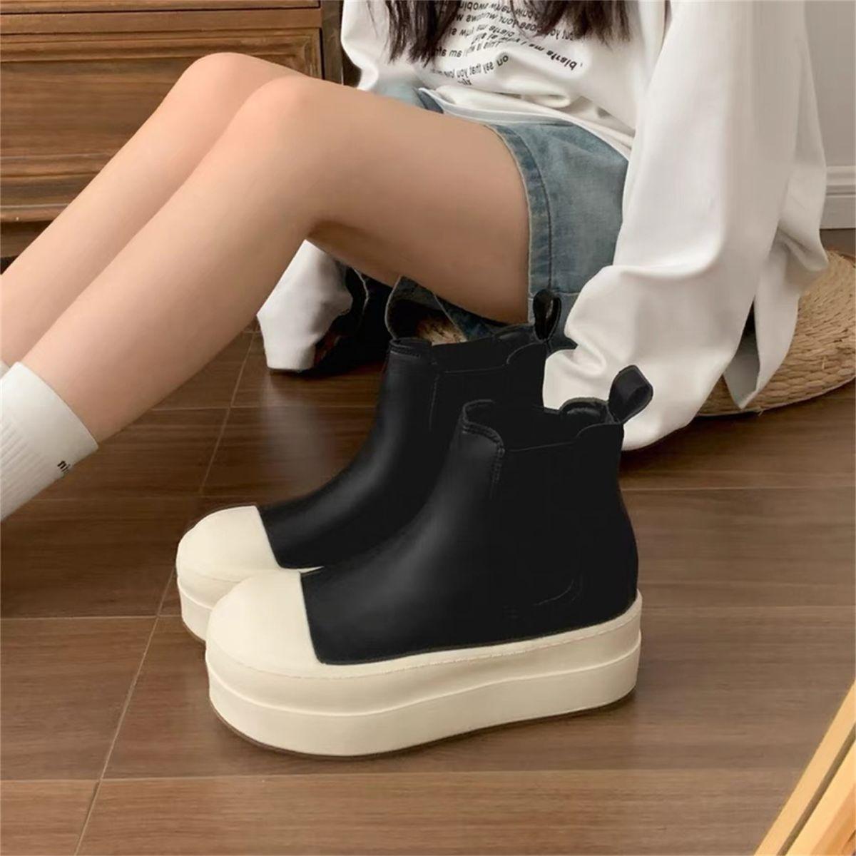 

Маленькие ботильоны челси женские 2025 новая мода универсальные на толстой подошве маффин абсолютные ботинки мартин дымчатые ботинки 40