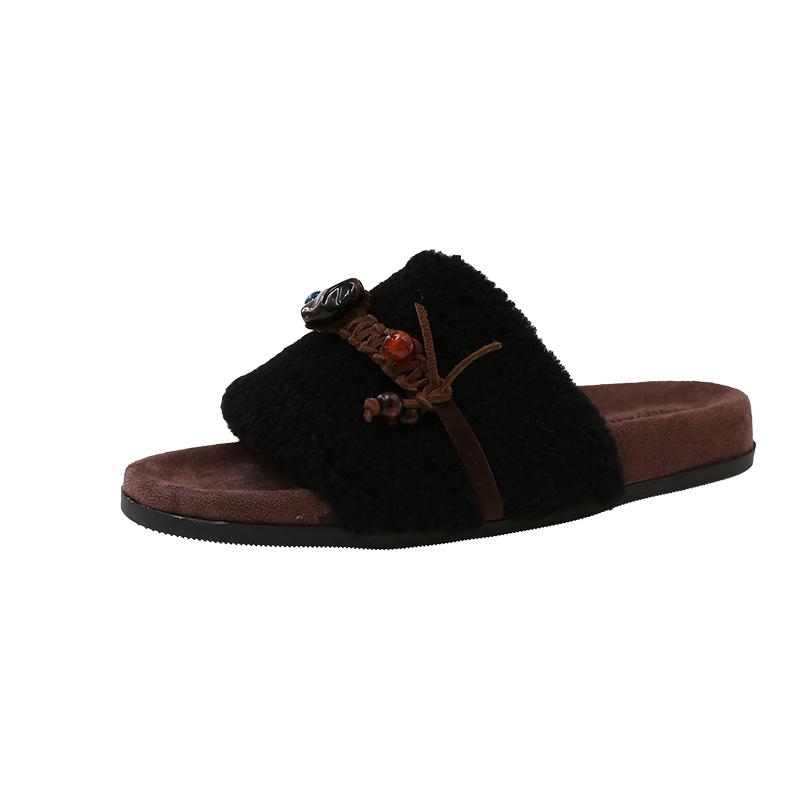 

2026 New Women s Autumn Suede Slippers Indoor and Outdoor Universal Short Plush Flip Flops Fashionable Thick Sole Women s Shoes 40 чорний