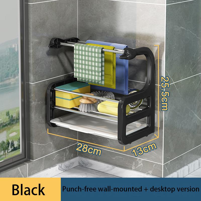 

Вешалка для тряпок, кухонная полка для стока воды, столешница без смыва, настенное полотенце для губки, полка для хранения кухонных принадлежностей, полка для хранения 28*13*25.5 cm чёрный