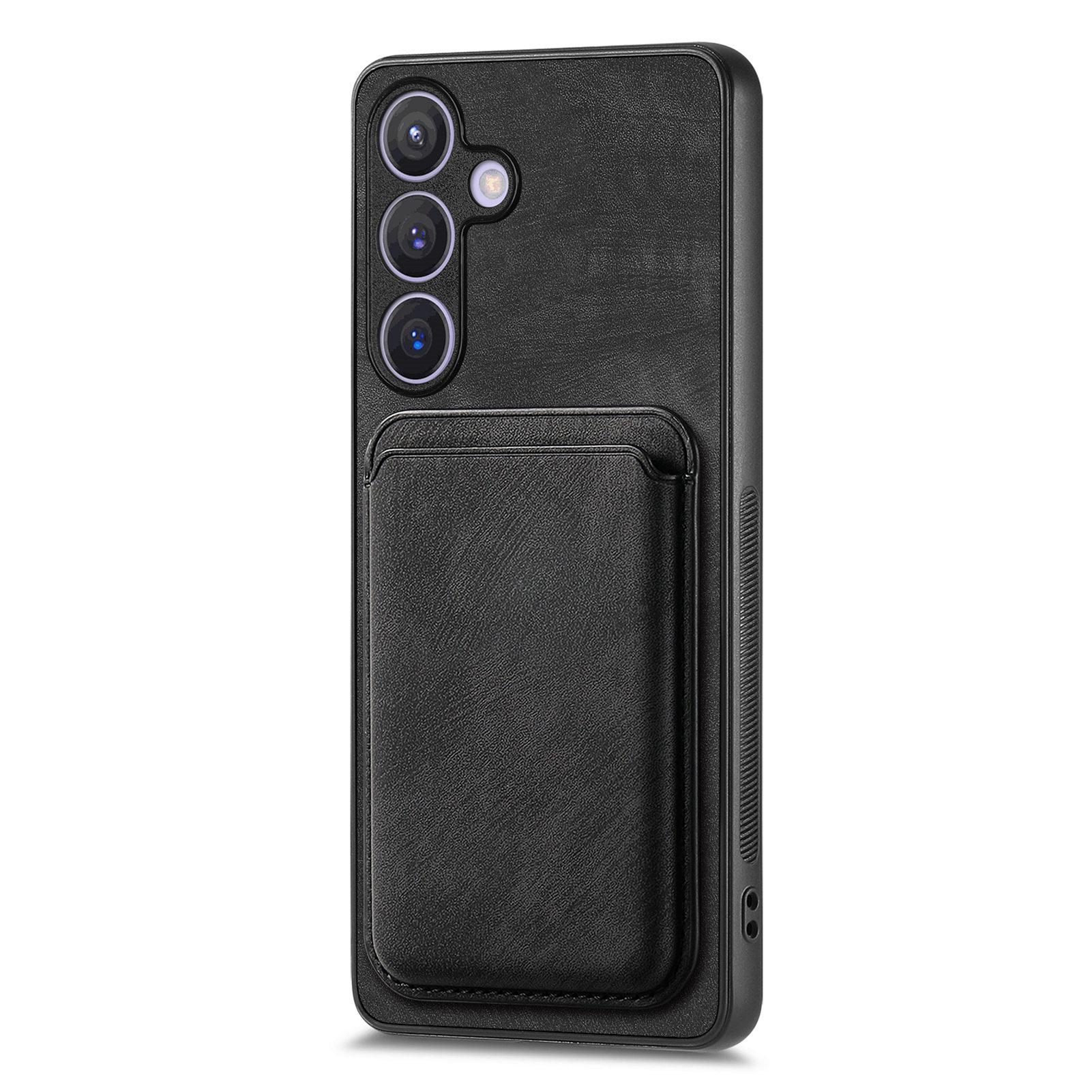 

For Samsung Galaxy S24+ Case Compatible with MagSafe Leather Back Cover with Detachable Card Holder Black