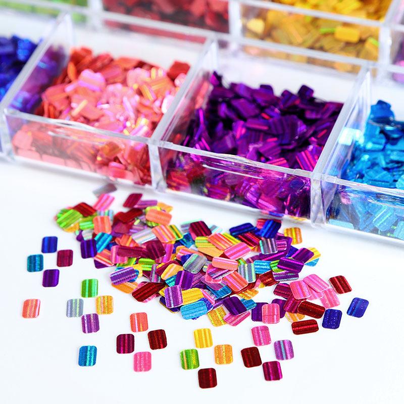 Explosive Flash 12 Grid Box, Laser Square Striped Nail Glitter, Colored Rectangular Nail Glitter, Nail Decoration