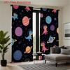 Cute Dinosaur Space Print Curtains Flat Printing Design Semi Transparent Polyester Fabric Vibrant Cartoon Set Of 2 Made With Rod Pocket