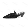 Fashion Fashion Sequin Pointed Head Casual Half Slippers for Women 2025 Summer New Comfortable Versatile Hollow Elegant Slip on Sandals
