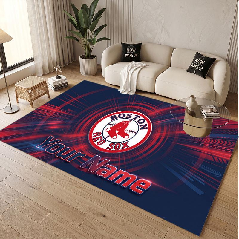 Custom Rug Boston Red Sox Pattern Print Name Text Soft Non‑Slip Floor Carpet for Home Indoor Decoration
