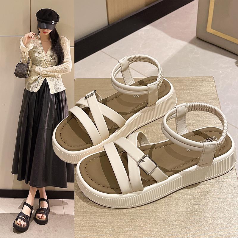

Fashion Roman Sandals Women 2024 Summer New High Heels Platform Clip-toe Sandal for Ladies Non-slip Open-toed Beach Shoes 35 бежевый