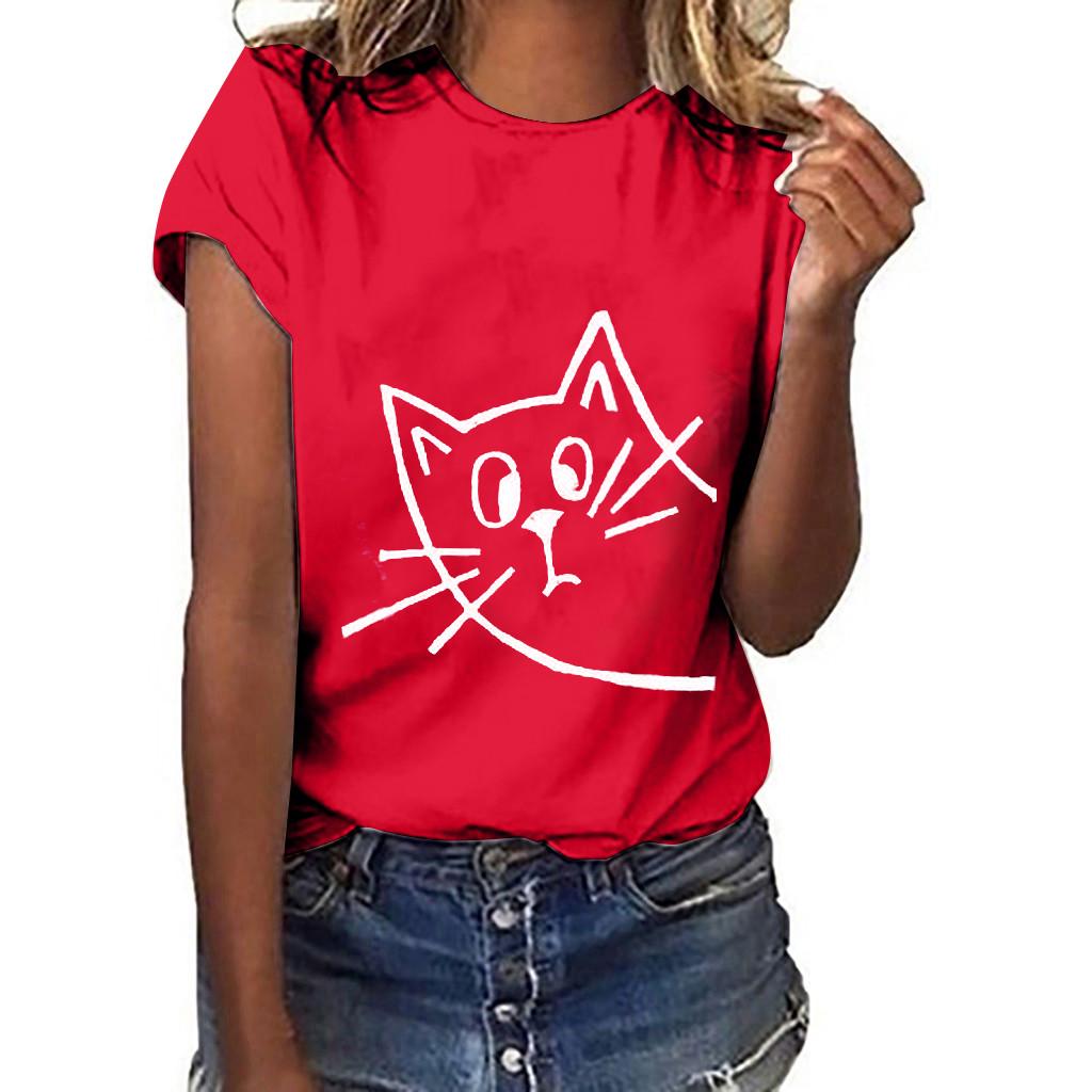 Buy Women Plus Size Cat Gesture Print Short Sleeve TShirt Tops at