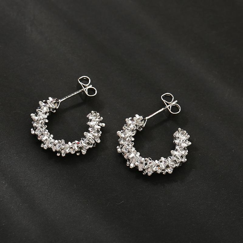 Geometry Irregular Smooth Metal Ear Buckle Earrings for Women Girls Vintage Fashion Gold Color Oval Earrings Punk Zircon Set