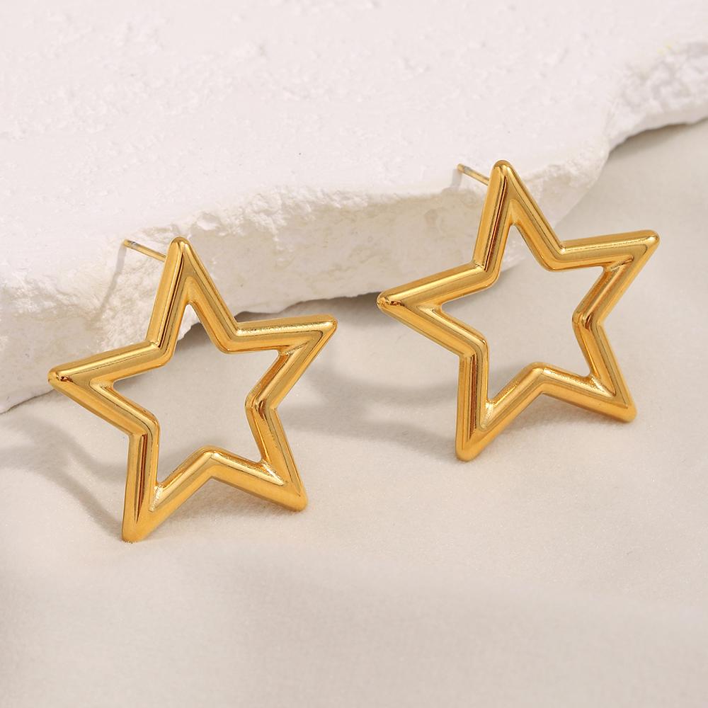 MamacitaSlay 316L Stainless Steel Star Stud Earrings Party Waterproof 18K Gold Plated Jewelry Women's Charm Statement Earrings