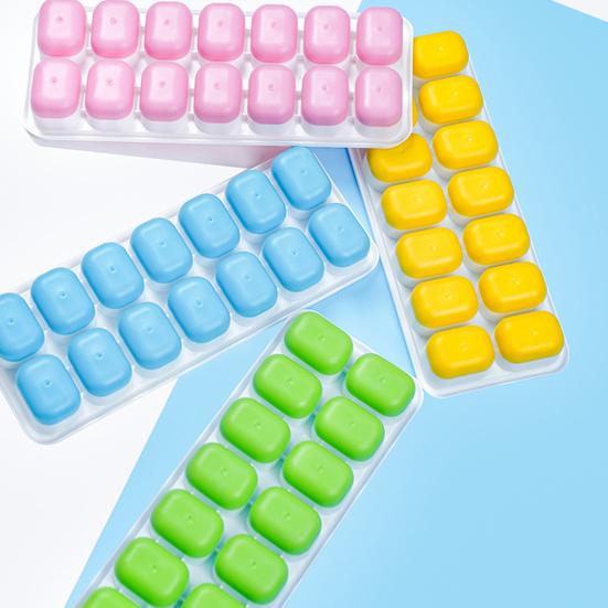 Ice Cube Tray with Well-Sealed Lid 14-Cavity Stackable Silicone Ice Mold Easy Release