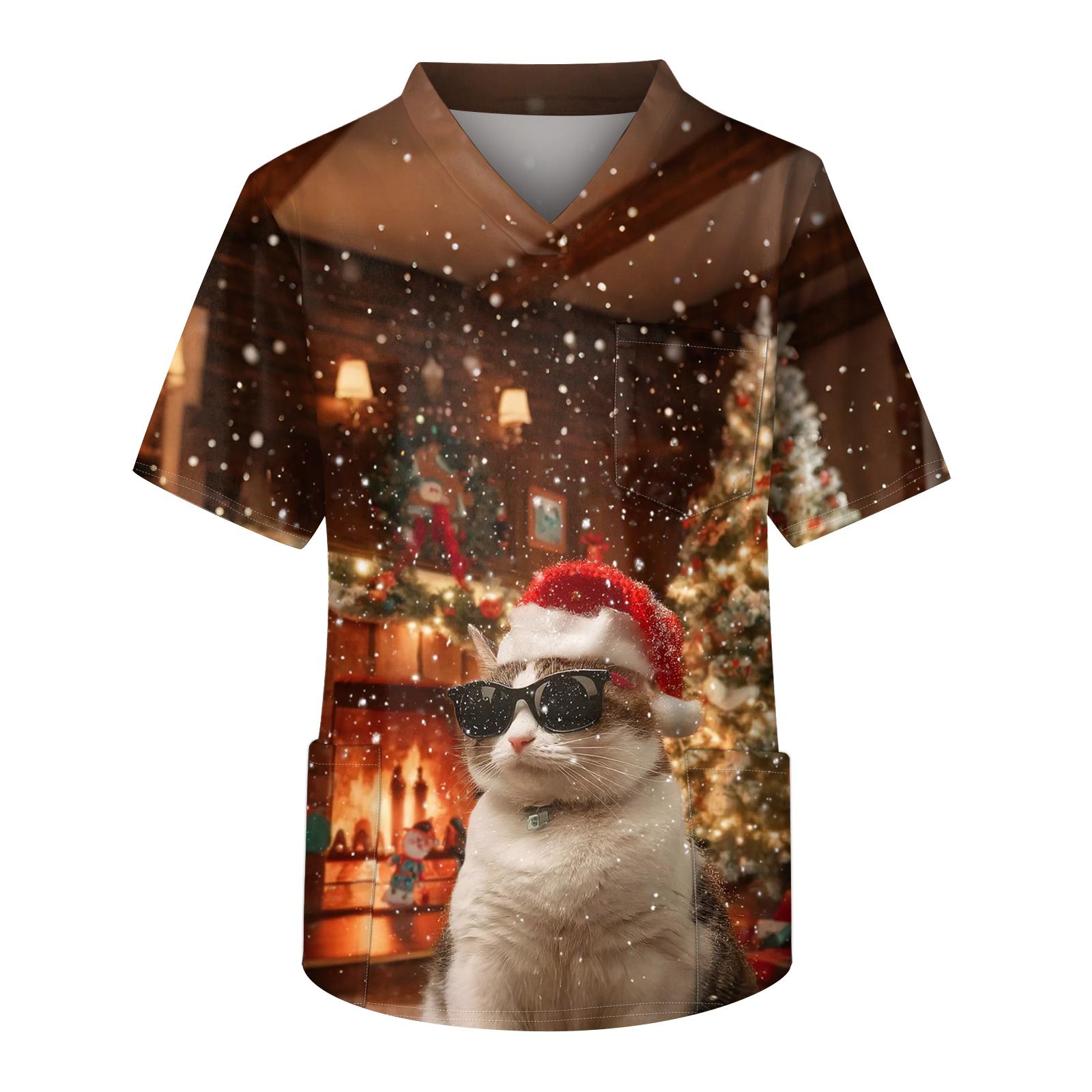 

Мужская рабочая блузка с короткими рукавами и v-образным вырезом с принтом, топ с нагрудным карманом L