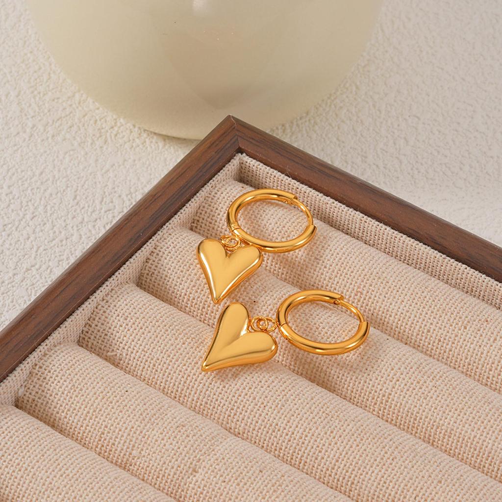 Korean Style Cross Heart Pendant Earrings: Stainless Steel 18K Valentine's Day Studs for Women