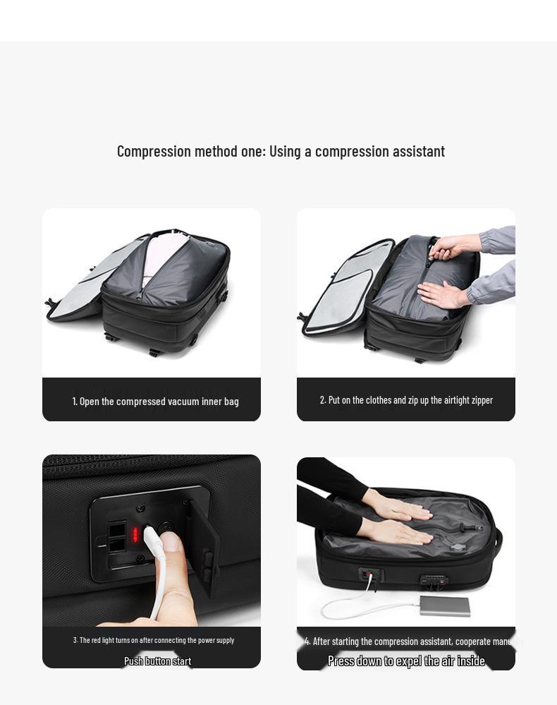 Ryggsäck för män med expanderbar stor kapacitet och vakuumkompression med en knapp för affärer, resor och pendling