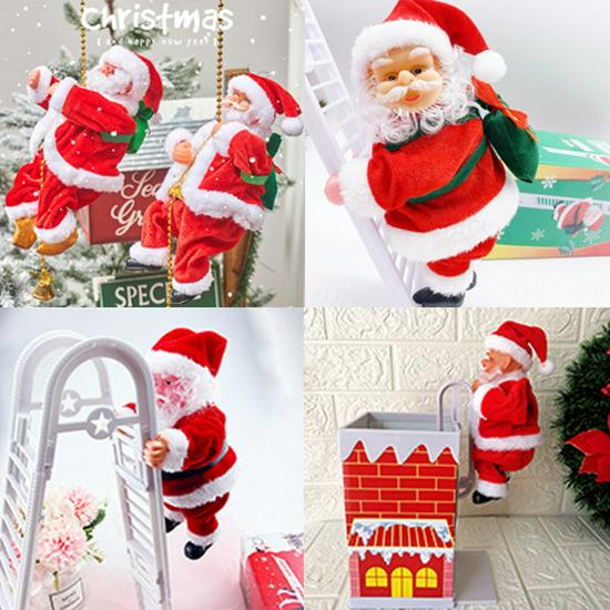 Santa Claus Climbing Chimney Electric Toy with Beads and Shaking Boot, Single/Double Ladder.