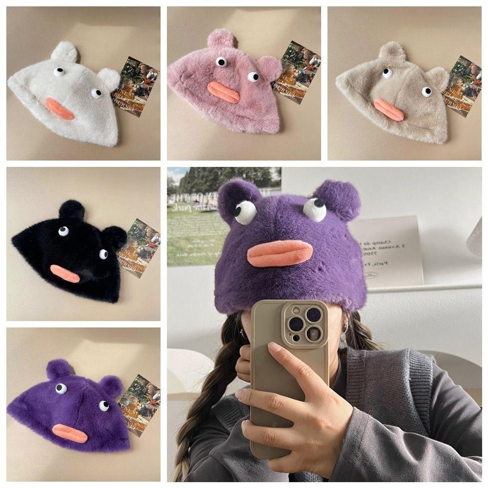 

Кепка с большими глазами и медвежьими ушками, мультяшная шляпа, милая шапка, мягкая зимняя шапка, теплая