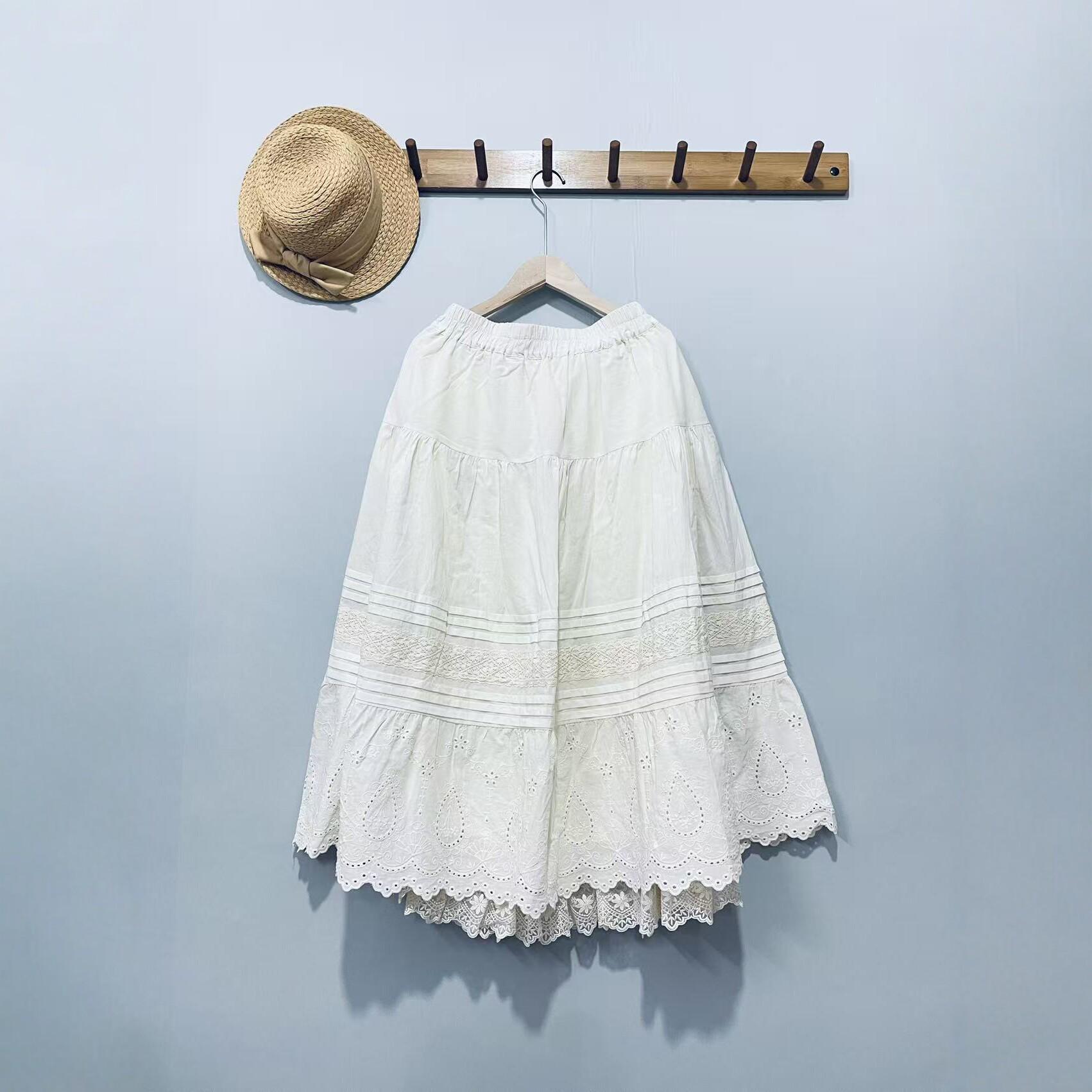 2026 Spring Mori Style Embroidered Cotton A-line Cake Skirt - Women s Loose & Slimming Design One Size абрикосовый