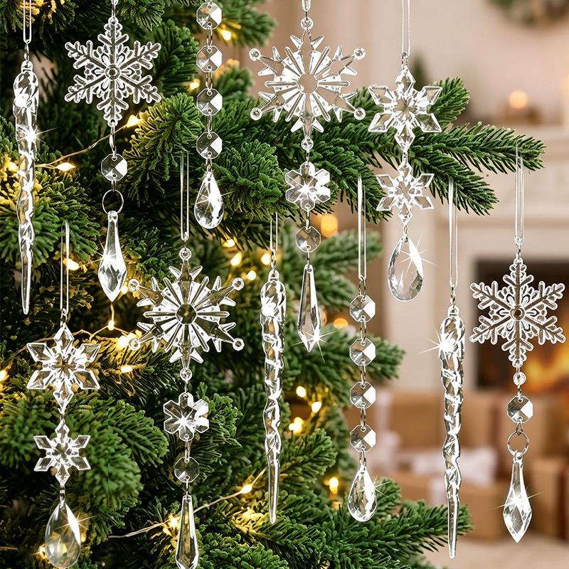 2026 Snowflake Icicle Pendant Set: Transparent Acrylic Christmas Ornaments