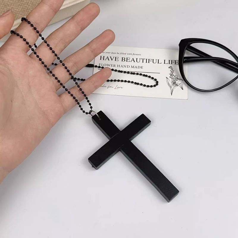 Neue Gothic Coole Y2K Holz Kreuz Anhänger Halsketten Unisex Schwarz Weiß Rot Hip Hop Charme Kette Choker Halskette Mode Schmuck