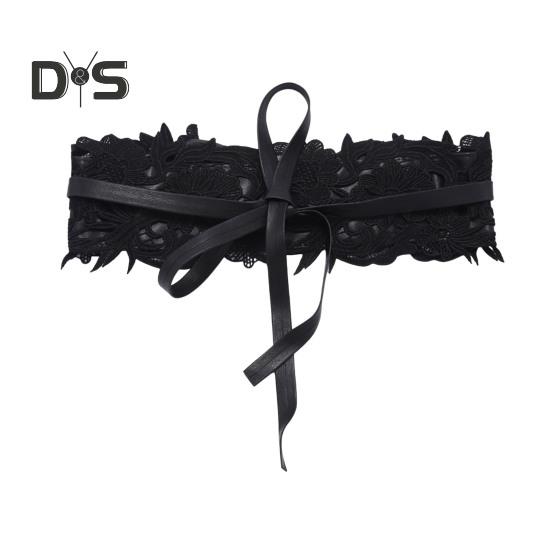 

Женский пояс с вышивкой, кружевом, цветком, бантом, шнуровкой, однотонный пояс, искусственный кожаный ремень, платье, пальто, куртка, аксессуары чёрный