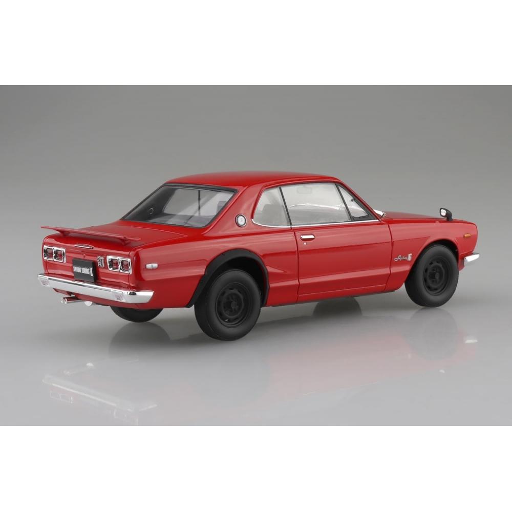 AOSHIMA Bunka Kyozaisha 124 Rakupla Snap Car Series KPGC10 Skyline HT 2000GT-R 1970 Red Color-coded Plastic Model 01-RE