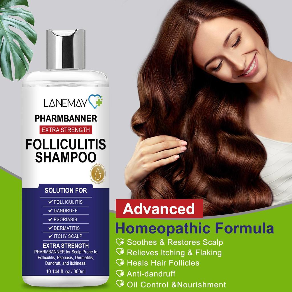 Pharmbanner Extra Stärke Follikulitis Shampoo-Beruhigt & Stellt die Kopfhaut wieder her-Heilt Haarfollikel-Geeignet für alle Haartypen, 300ml