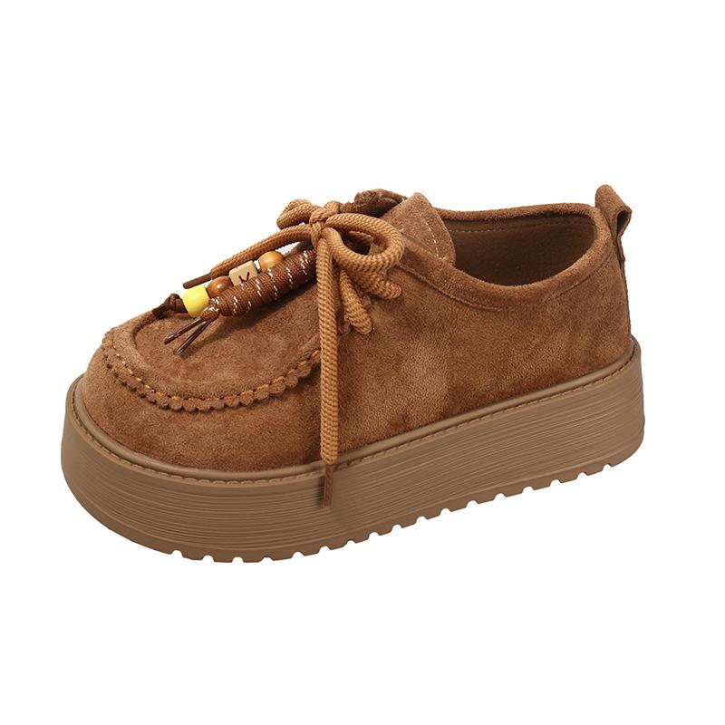 Platform-soled Boken shoes women's autumn 2025 new retro lace-up beaded versatile muffin bottom heightening kangaroo shoes