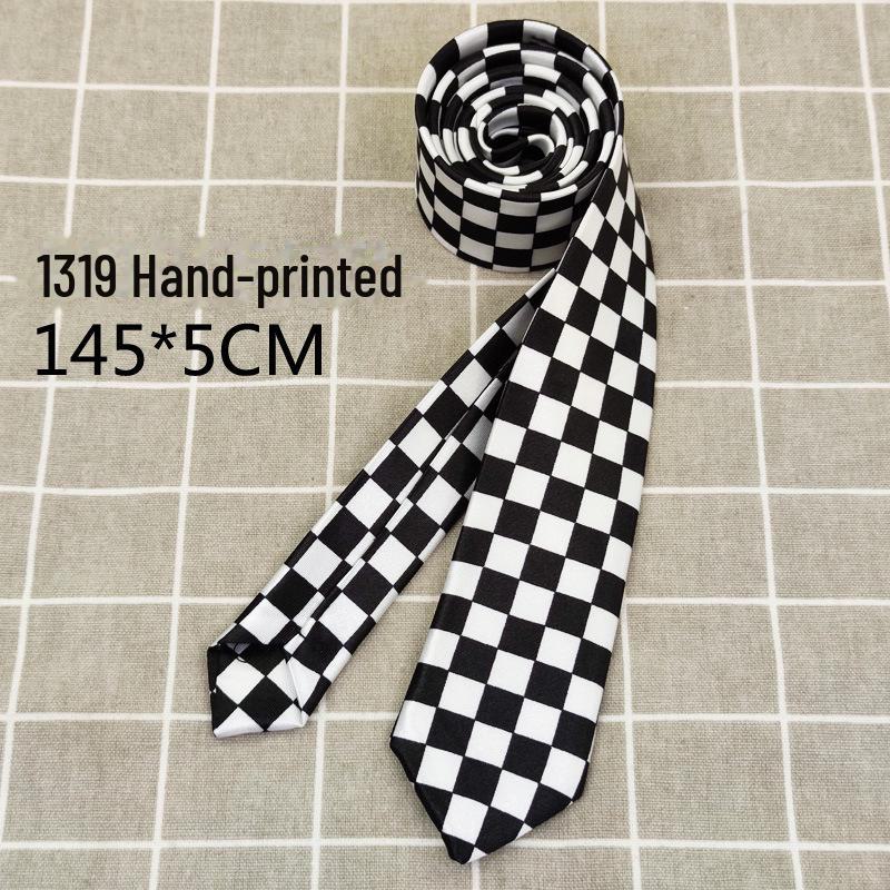 

Клетчатый черно-белый узкий галстук в тонкую полоску (5см) - Модная подходящая рубашка или реквизит для фотосъемки