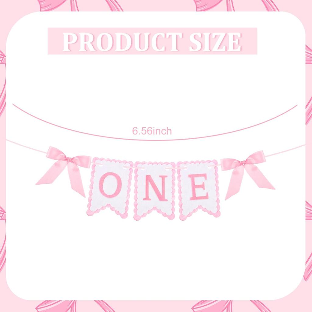 VitalCozy Pink Felt Coquette Bow One High Chair Banner for Girl First Birthday High Chair Banner Sweet One Bow 1st Birthday Decorations (Classic)