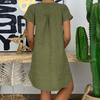 Women's Fashion Summer Loose Skirt Short Sleeve V-Neck Cotton Linen Dress