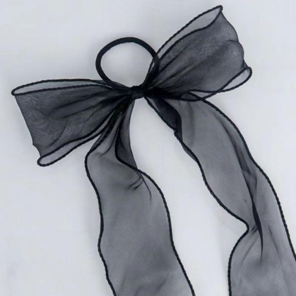 Spring Solid Color Lace Yarn Ribbon Hair Scrunchies Women Bow Elastic Hair Rope Ponytail Holder Girls Hair Ties Accessories