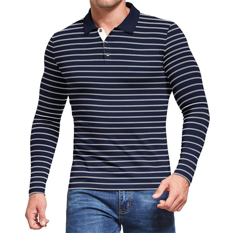 Men's high-end golf striped polo shirt t-shirt men's lapel Paul shirt long sleeve tops