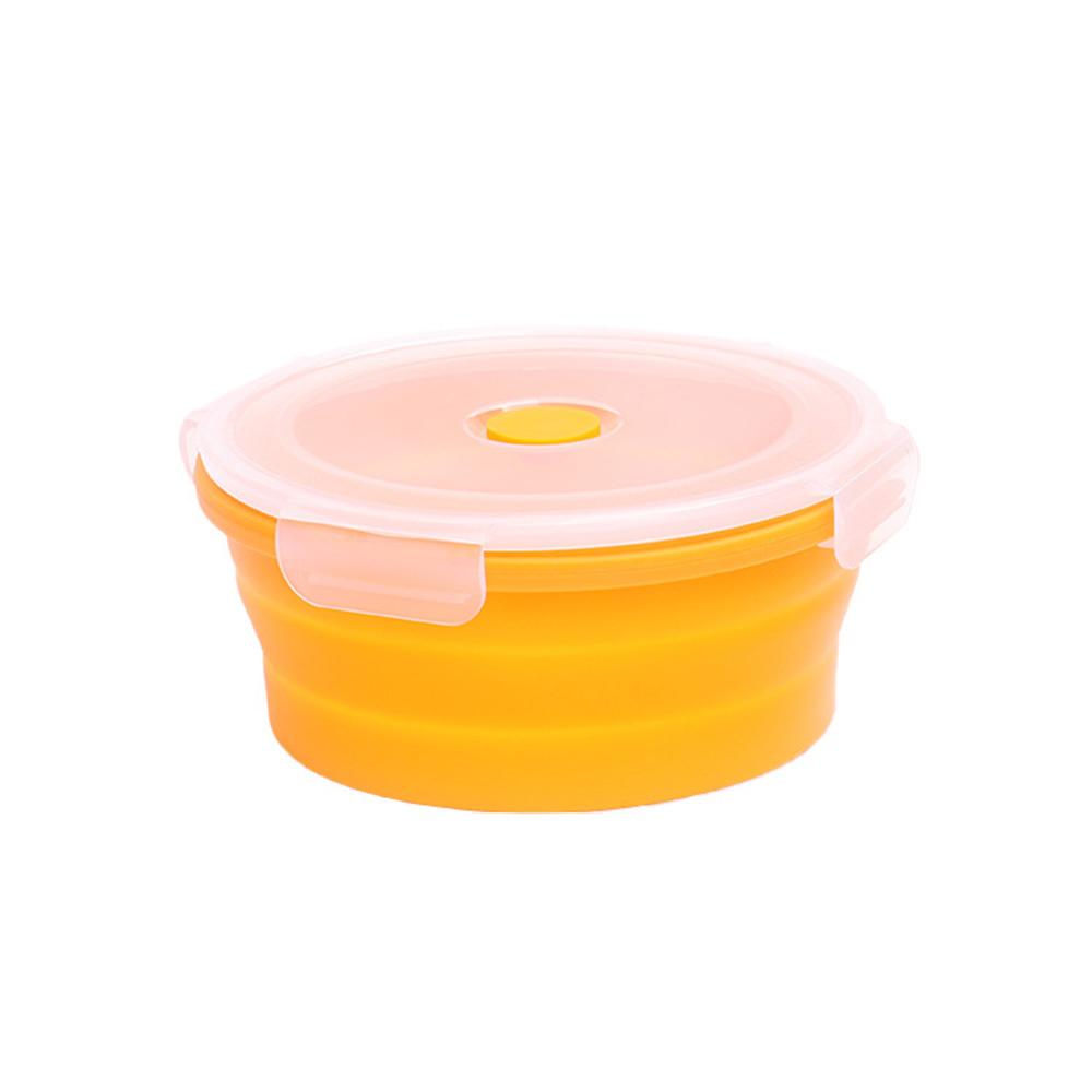 Tragbare, runde, faltbare Silikonschüsseln für Outdoor-Camping, Frischhalte-Lunchbox, hochtemperaturbeständige Lebensmittelaufbewahrung mit Deckel. 900ML orange